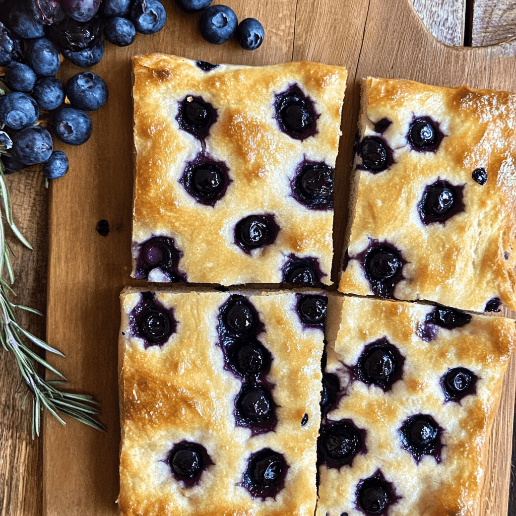 Sourdough Blueberry Focaccia: The Most Stunning Sweet Bread Recipe to Bake Now 7 Freshly baked sourdough blueberry focaccia close-up