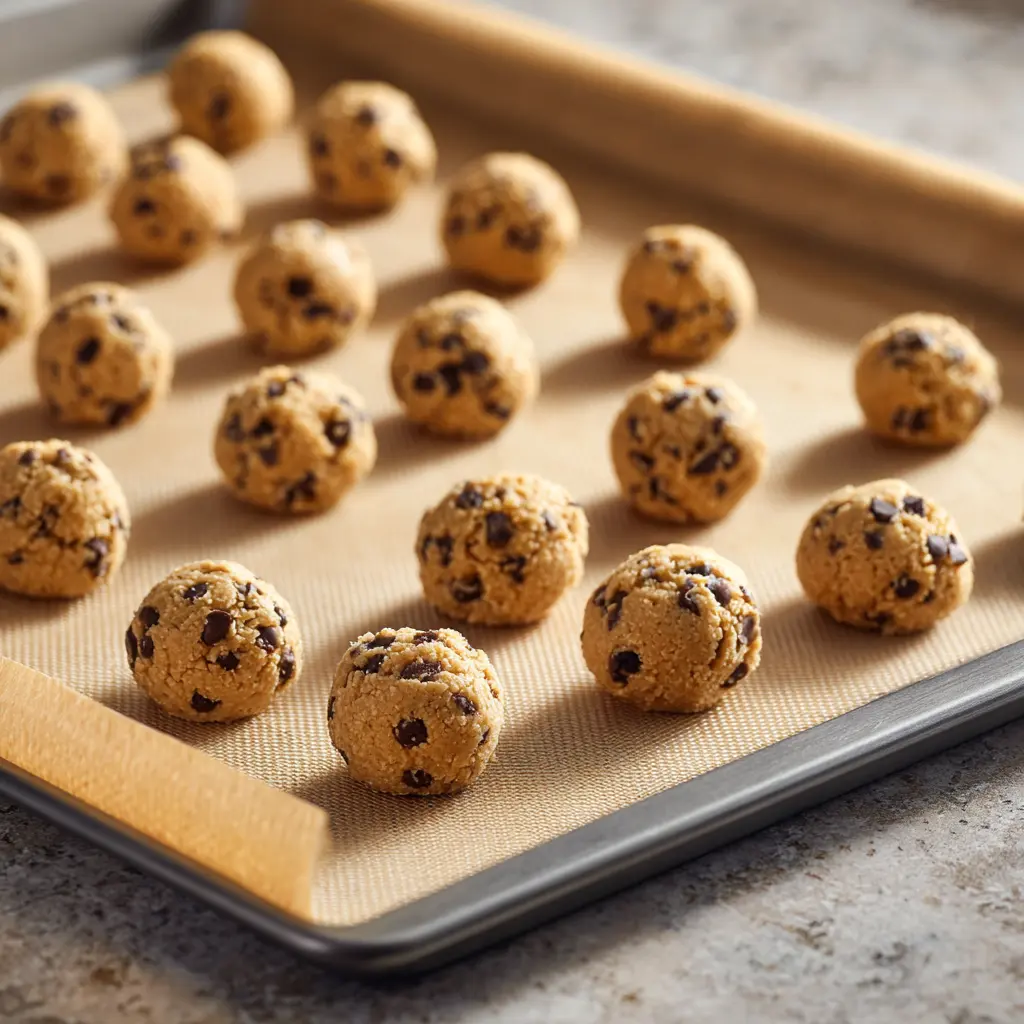 The Ultimate Sourdough Peanut Butter Oatmeal Cookies Recipe 9 Unbaked sourdough peanut butter oatmeal cookies on baking tray