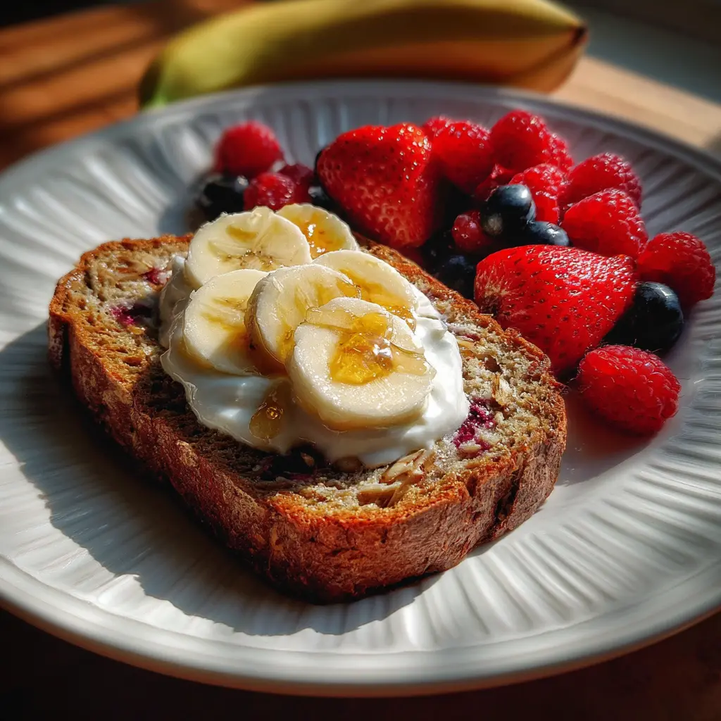 Sourdough Berry Banana Bread: The Most Irresistible Way to Use Your Discard 10 Sourdough berry banana bread served with yogurt and honey