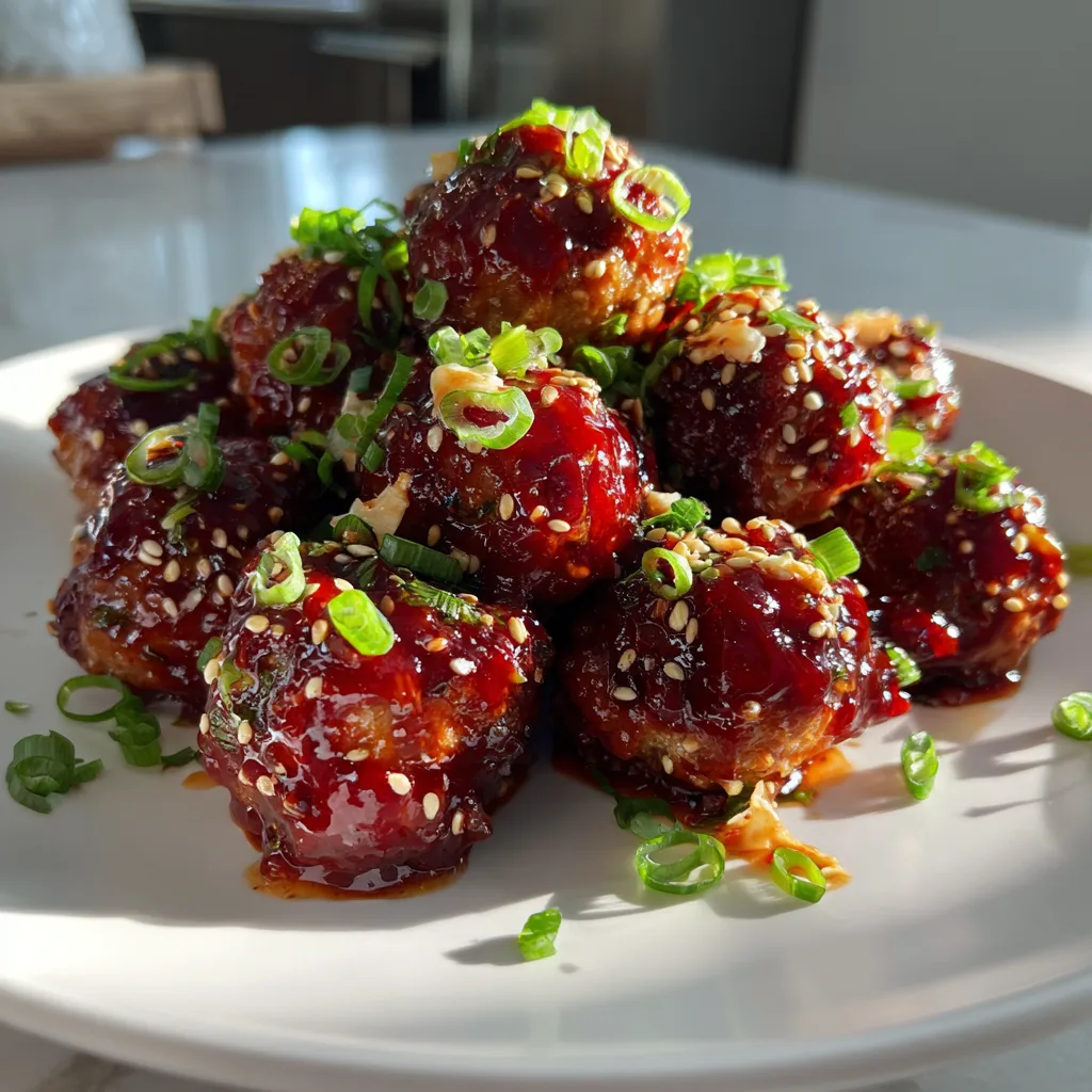 Sticky Korean BBQ Meatballs with Gochujang Glaze are Irresistible! 2 Sticky Korean BBQ Meatballs with Gochujang Glaze