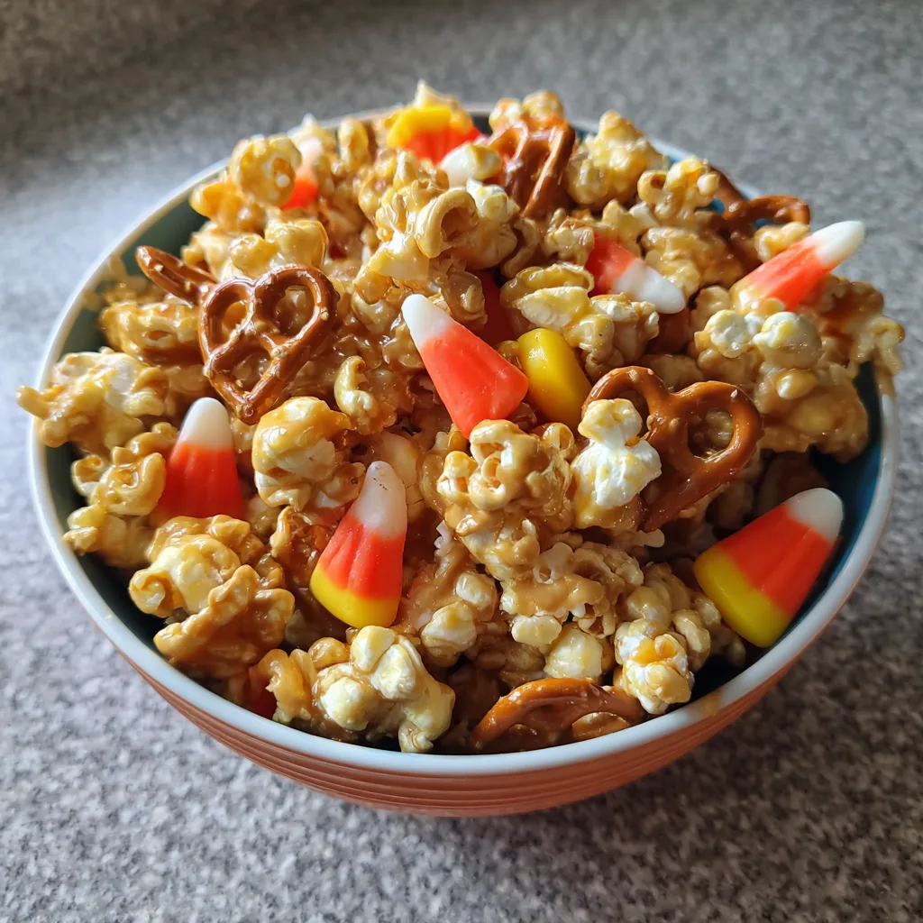 Scarecrow Crunch Snack Mix Recipe for Festive Halloween Fun! 2 Scarecrow Crunch Snack Mix Recipe | Halloween Caramel Corn