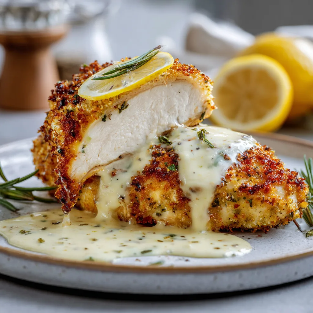 Lemon Pecorino Crusted Chicken with Creamy Lemon Sauce delights your taste buds! 2 Lemon Pecorino Crusted Chicken with Creamy Lemon Sauce