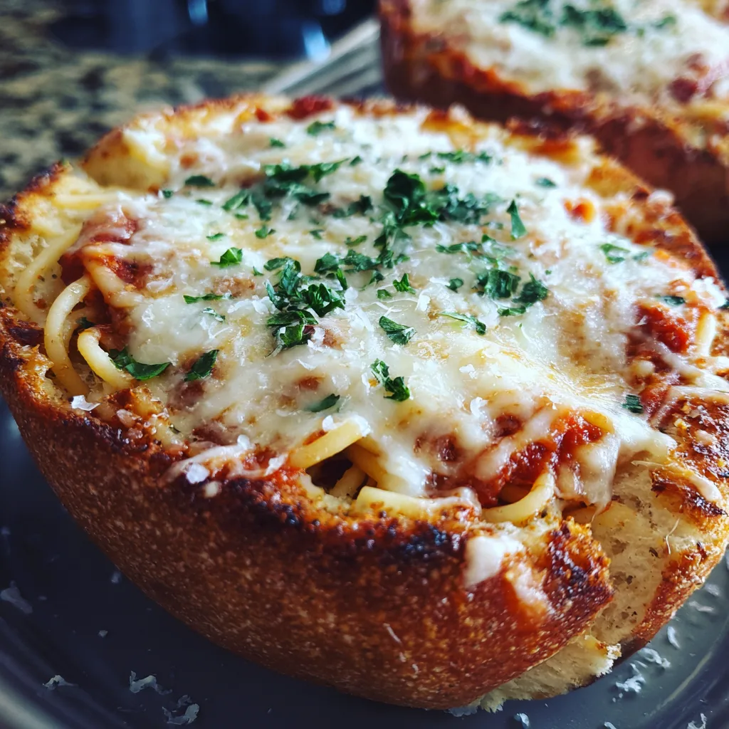 Spaghetti Garlic Bread Bowls: A Tasty Twist Awaits! 2 Spaghetti Garlic Bread Bowls