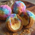 Crispy Cotton Candy Cheesecake Bombs
