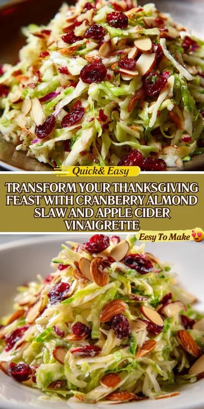 Deliciously Festive Cranberry Almond Thanksgiving Slaw with a Zesty Apple Cider Vinaigrette