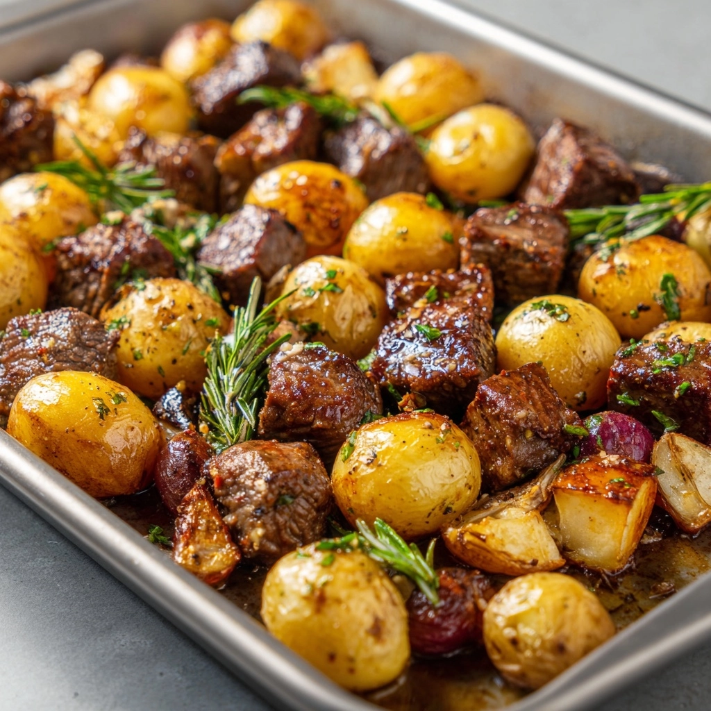 Sheet Pan Garlic Butter Steak Bites with Potatoes (Weeknight Perfection)