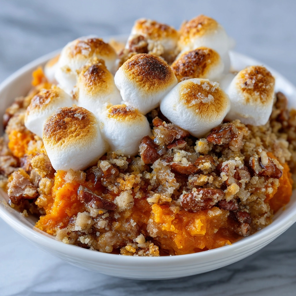 Sweet Potato Casserole with Marshmallows & Brown Sugar Streusel