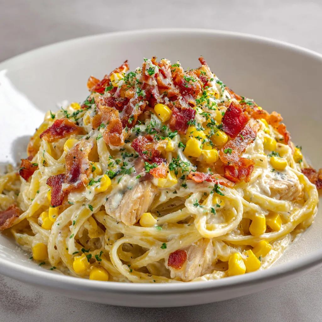 Creamy Chicken and Corn Pasta with Bacon