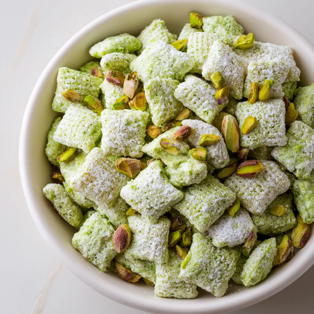 Easy Pistachio Puppy Chow (AKA Muddy Buddies)