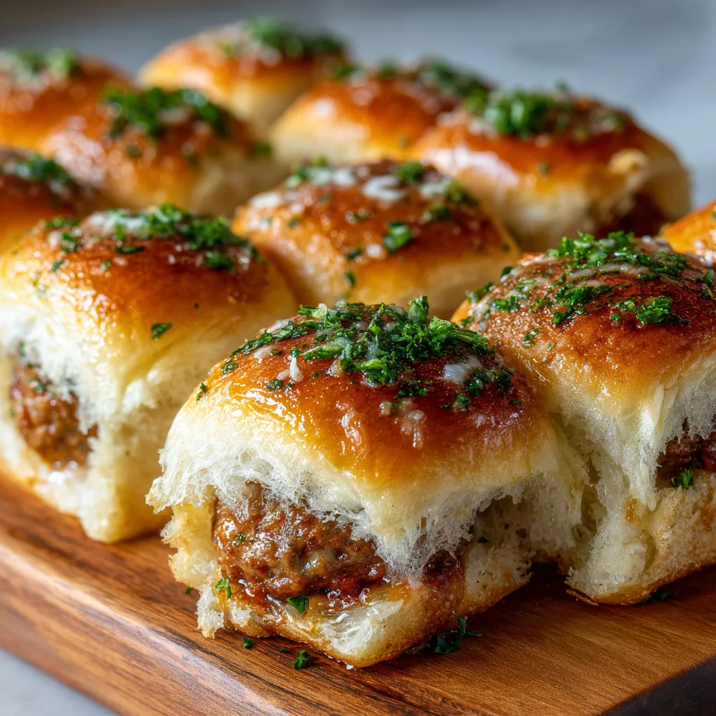 Pull-Apart Meatball Sliders with Garlic Parmesan Butter Delight! 2 Pull-Apart Meatball Sliders with Garlic Parmesan Butter