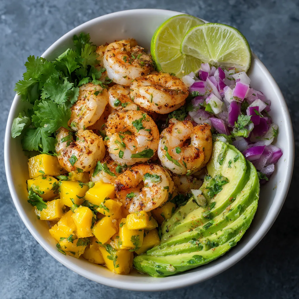 Shrimp and Avocado Bowls with Mango Salsa & Lime-Chili Sauce