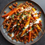 Spicy maple roast carrots with crispy chickpeas and yogurt sauce