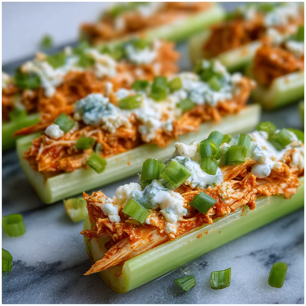 Buffalo Chicken Celery Sticks: A Mouthwatering Low-Carb Snack! 2 Buffalo Chicken Celery Sticks (Low-Carb Snack)