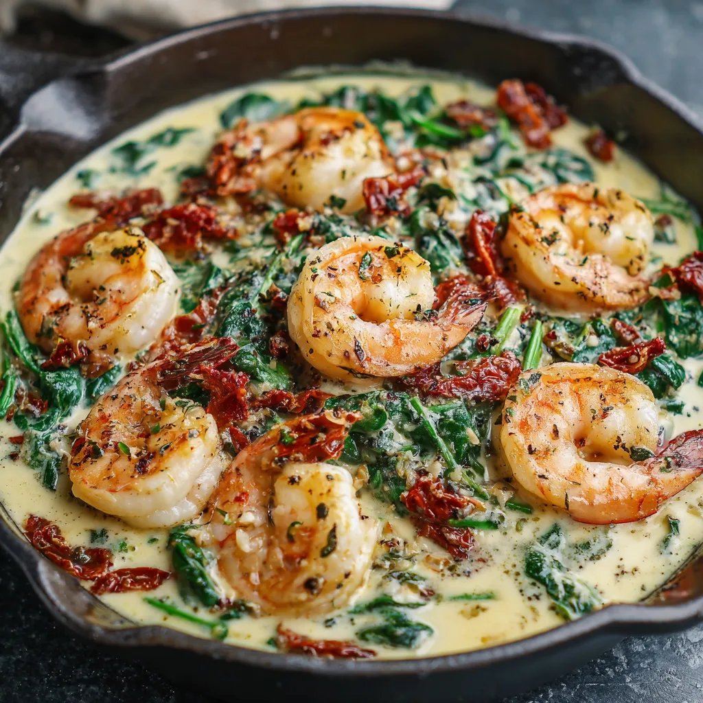 Creamy Garlic Tuscan Shrimp (Skillet Dinner)