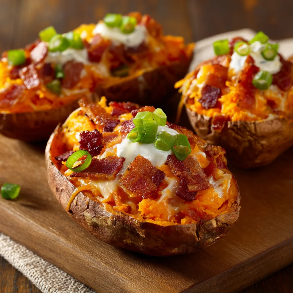 Loaded Sweet Potato Skins with Bacon to Impress Guests! 2 Loaded Sweet Potato Skins with Bacon
