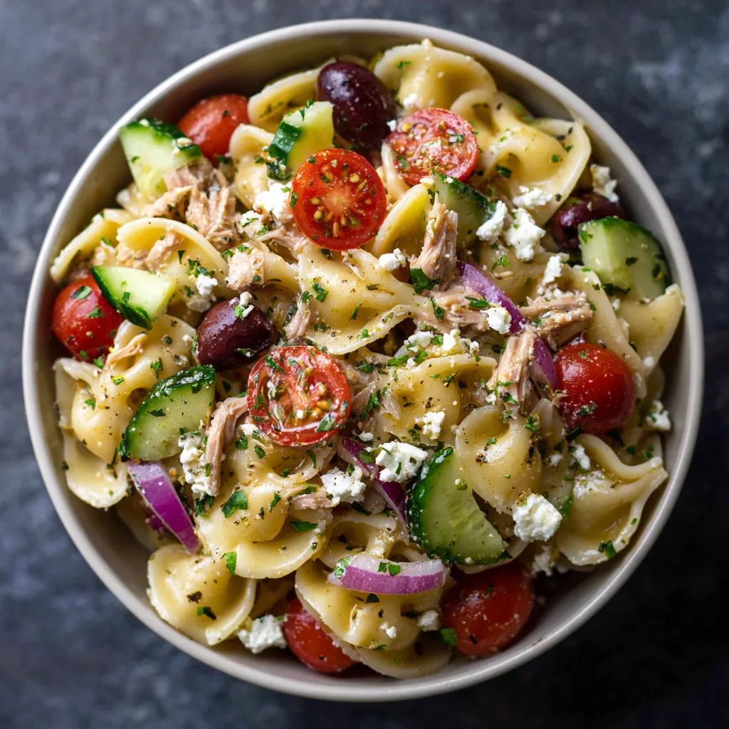Mediterranean Tuna Pasta Salad (No-Meat Lunch)