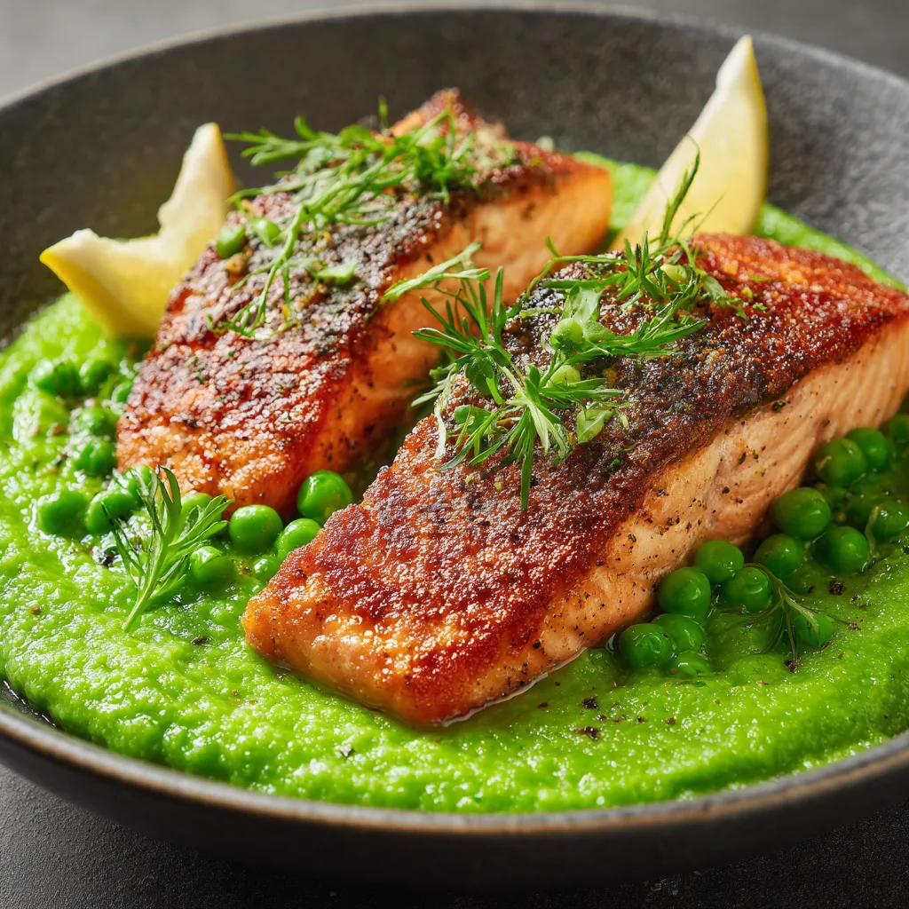 Pan-Seared Salmon with Spring Pea Purée