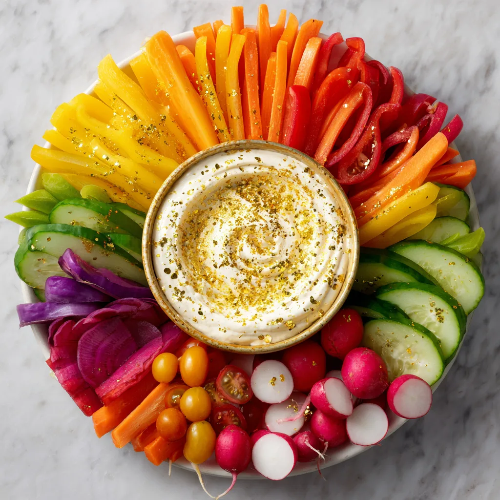 Rainbow Veggie Platter with Pot of Gold Dip Delights! 2 Rainbow Veggie Platter with Pot of Gold Dip