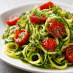 Zucchini Noodles with Pesto and Cherry Tomatoes (Low-Carb Vegan)