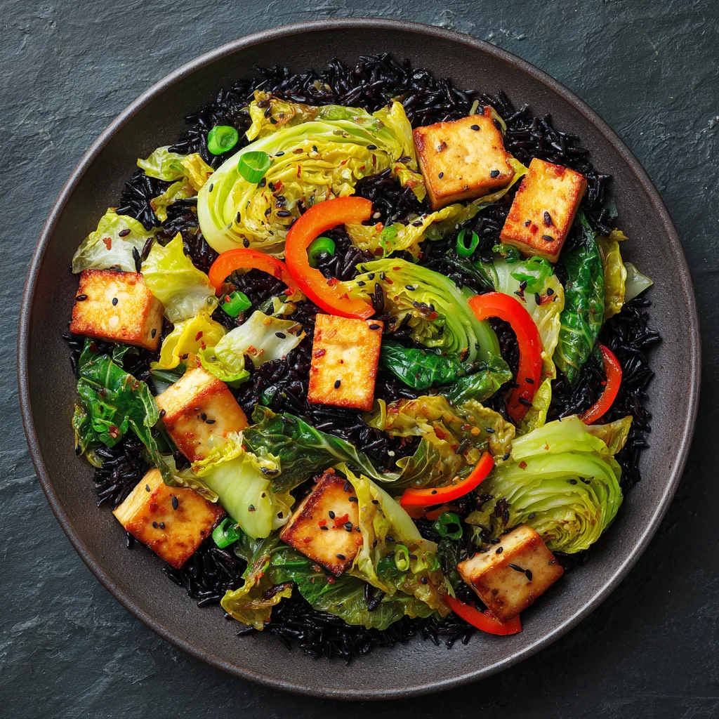 10-Minute Napa Cabbage Stir-Fry with Black Rice and Tofu: Quick and Delicious! 2 10-Minute Napa Cabbage Stir-Fry with Black Rice and Tofu