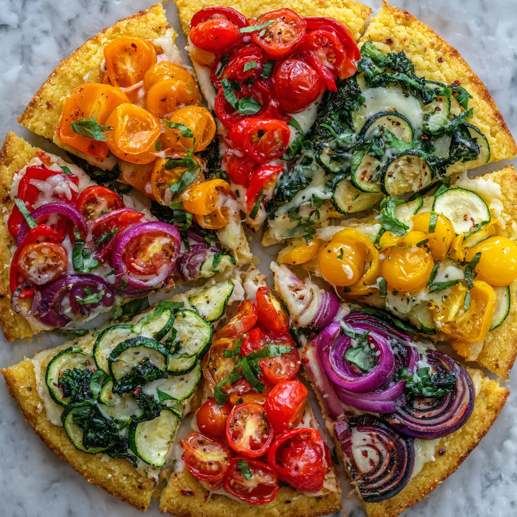 2026 Earth Day Rainbow Veggie Pizza with a Cornmeal Crust