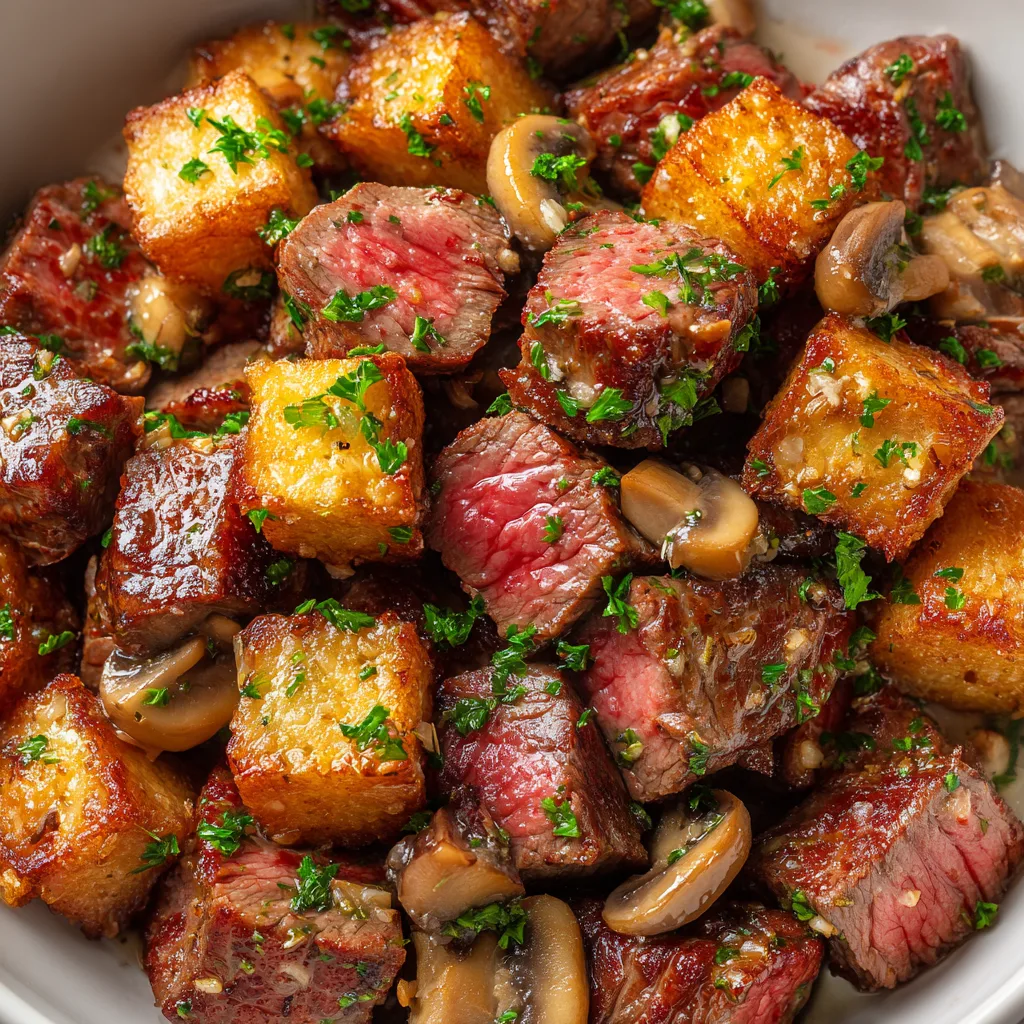 Air Fryer Steak Bites with Garlic Butter and Sautéed Mushrooms – A Delicious Easy Recipe! 2 Air Fryer Steak Bites with Garlic Butter and Sautéed Mushrooms