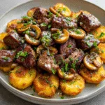 Crispy Air Fryer Steak Bites with Garlic Butter Mushrooms