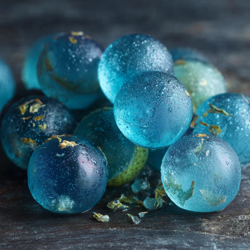 Elderflower and Lime Jelly Spheres (The "Cool Blue" Drink Aesthetic)