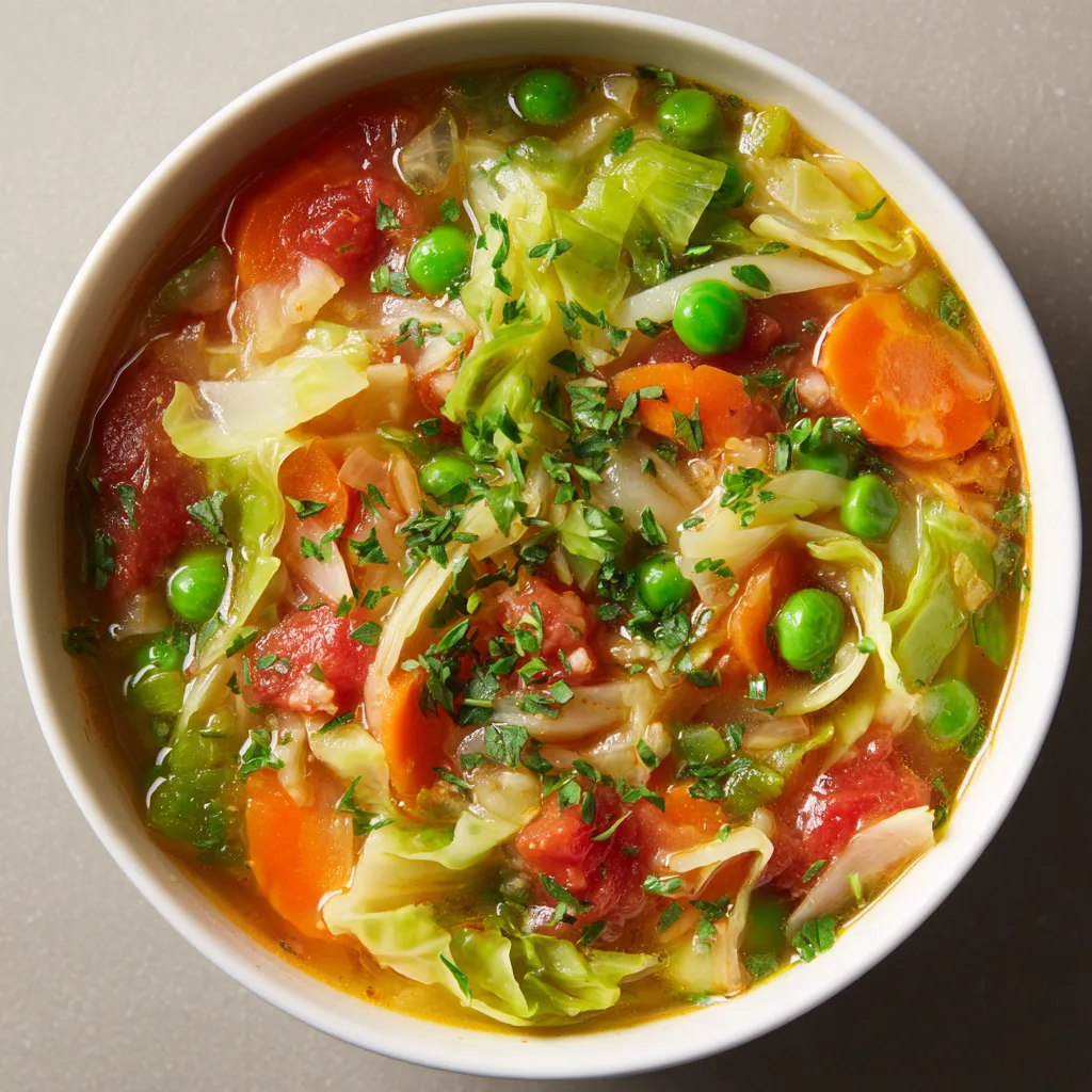 Hearty Minestrone Soup with Green Cabbage and Spring Peas