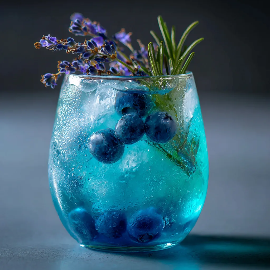 Icy Blue Gin and Tonic with Juniper Berries and Fresh Lavender