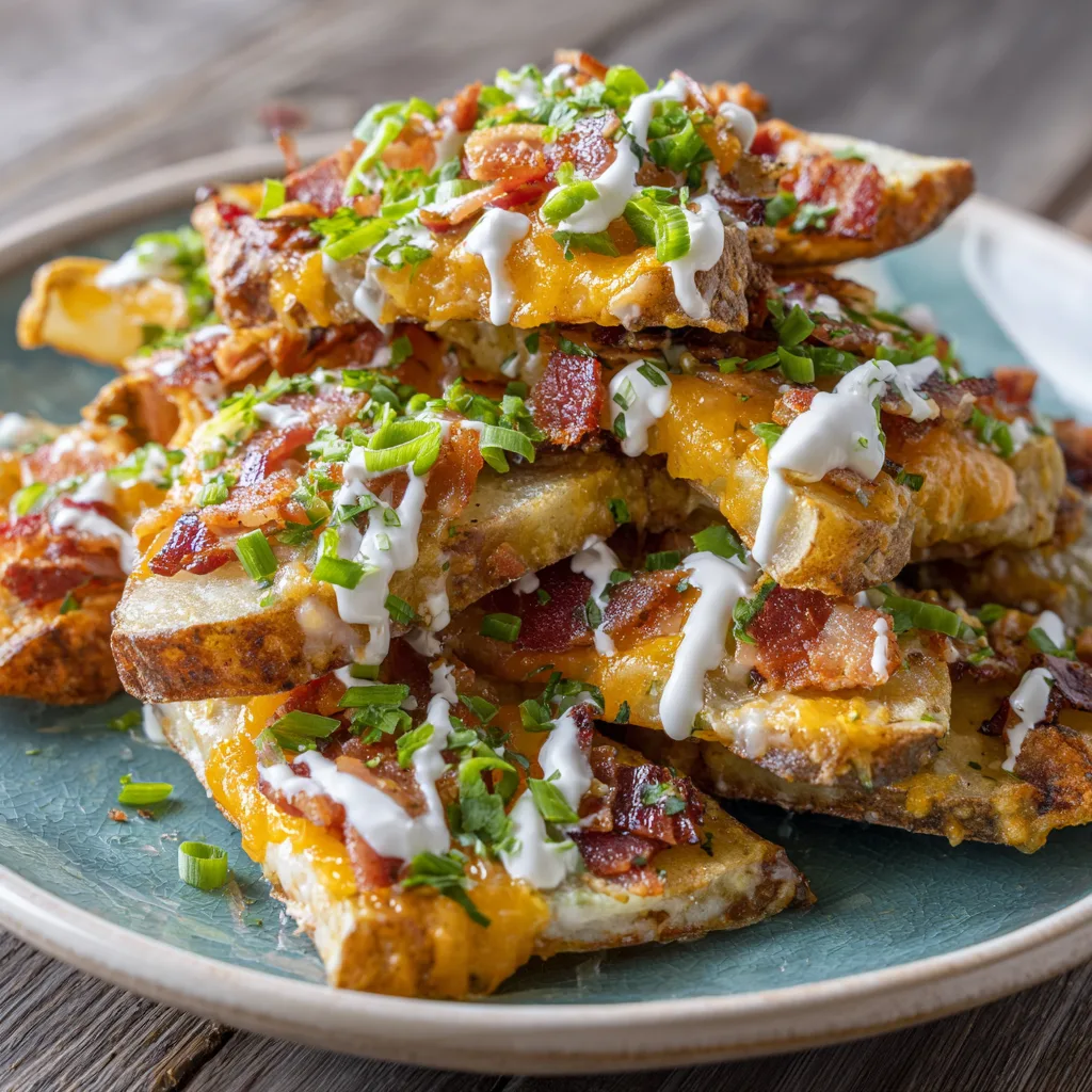 Irish Nachos: Discover These Irresistible Crispy Treats! 2 Irish Nachos: Crispy Potato Slices with Bacon, Cheese, and Scallions