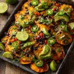 Loaded Sweet Potato Nachos with Black Beans, Avocado, and Lime