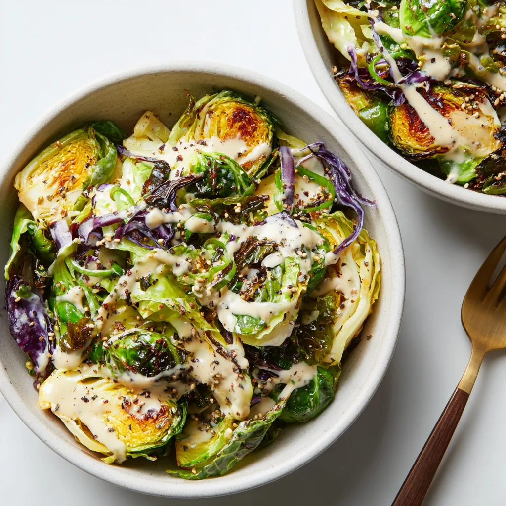 Roasted Brassica Bowls: Cabbage, Brussels Sprouts, and Tahini