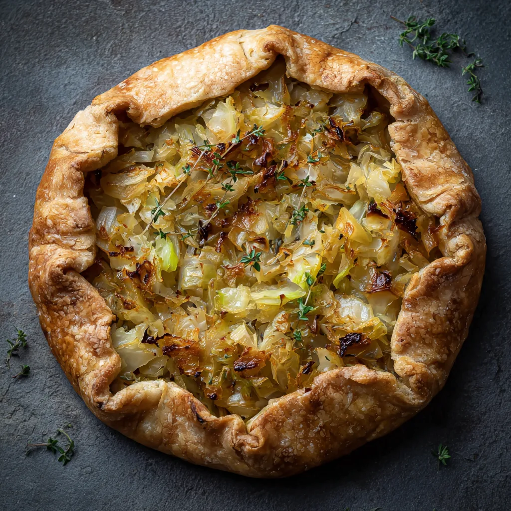 Savory Cabbage and Onion Tart with a Flaky Sourdough Crust