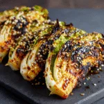 Smoky Roasted Cabbage Wedges with Miso Glaze for Flavor! 3 Smoky Roasted Cabbage Wedges with Miso Glaze and Sesame Seeds