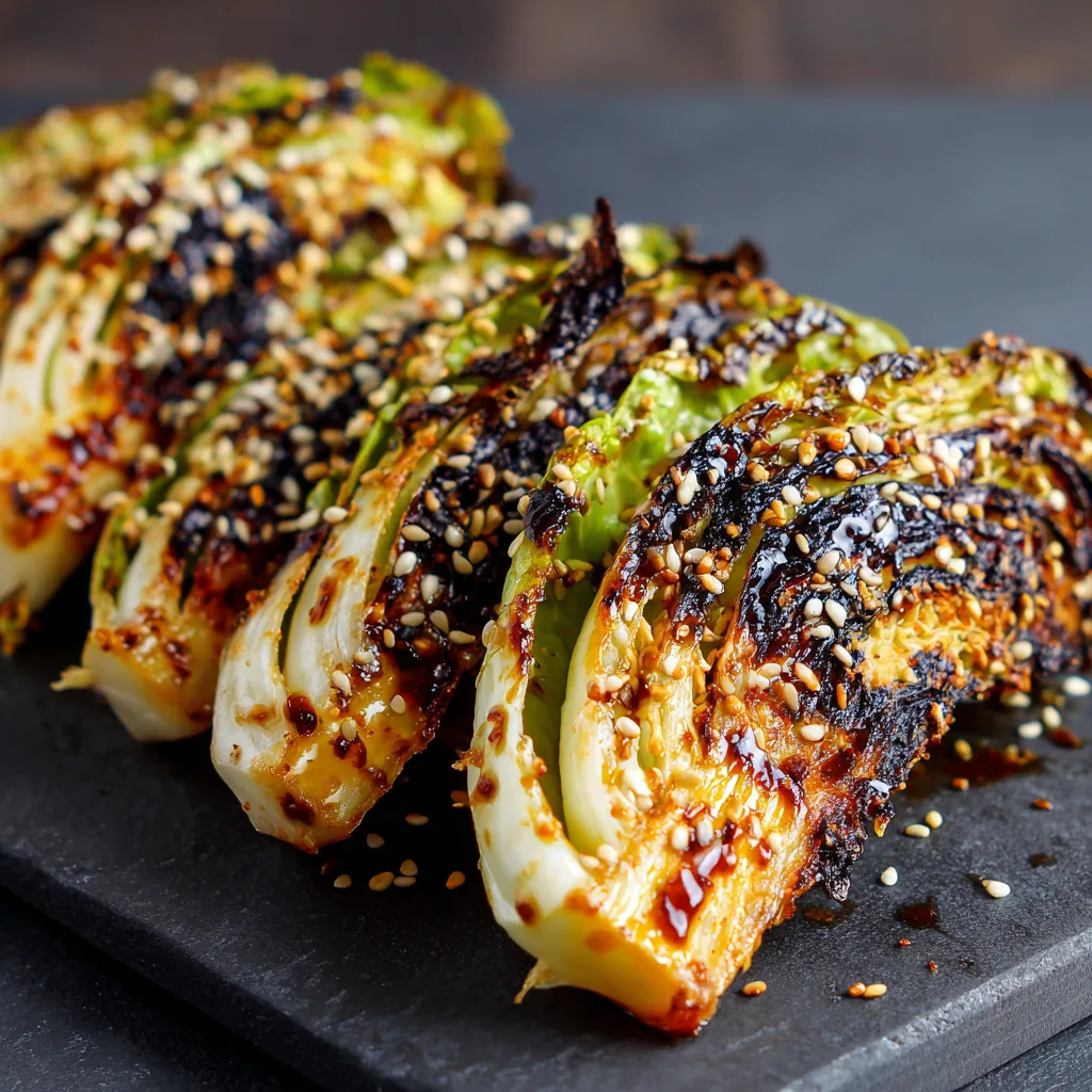 Smoky Roasted Cabbage Wedges with Miso Glaze for Flavor! 2 Smoky Roasted Cabbage Wedges with Miso Glaze and Sesame Seeds