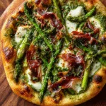 Spring Asparagus Pizza with Pesto and Crispy Prosciutto delights your taste buds! 3 Spring Asparagus Pizza with Pesto and Crispy Prosciutto