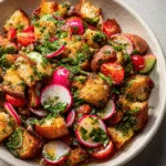 Stale Bread Panzanella with Fresh Spring Radishes and Herbs delights your taste buds! 3 Stale Bread Panzanella with Fresh Spring Radishes and Herbs