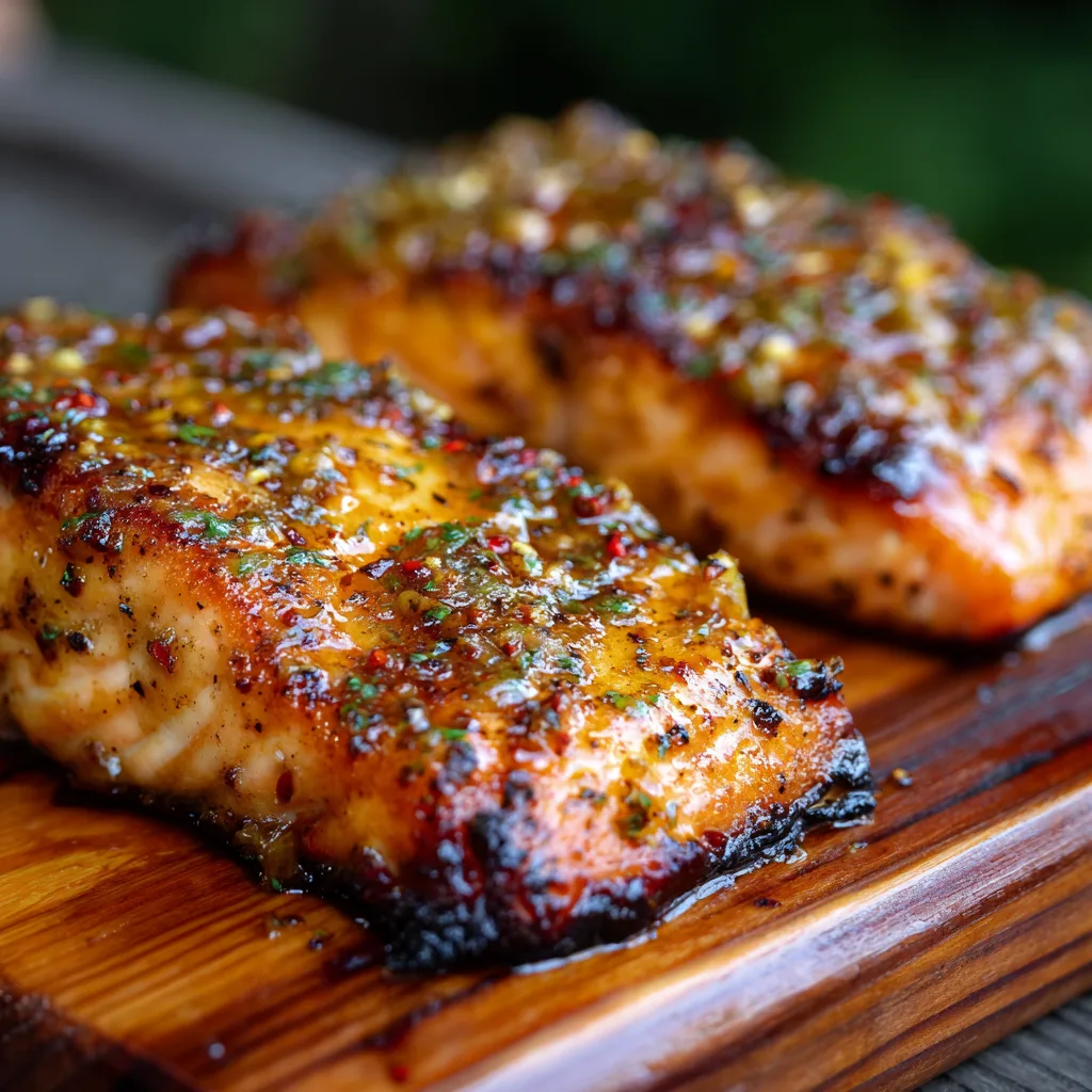 Cedar-Plank Salmon with Maple Mustard Glaze (grilling)