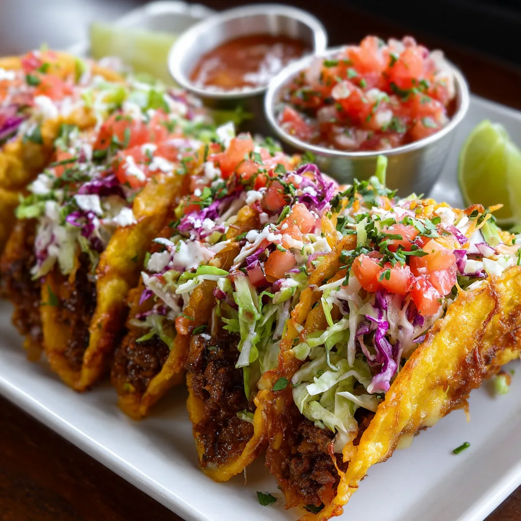 Crispy Baked Beef Tacos with Spicy Slaw