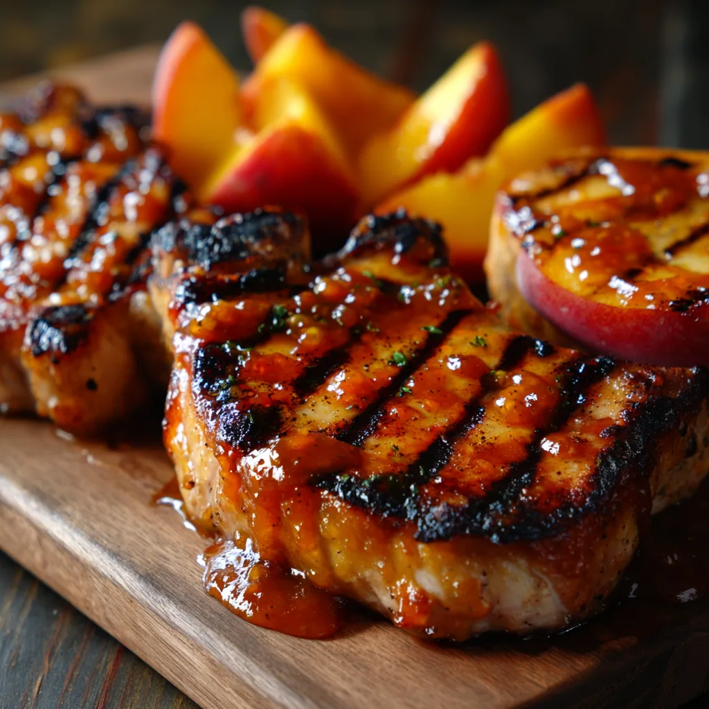 Grilled Pork Chops with Peach BBQ Glaze (BBQ)
