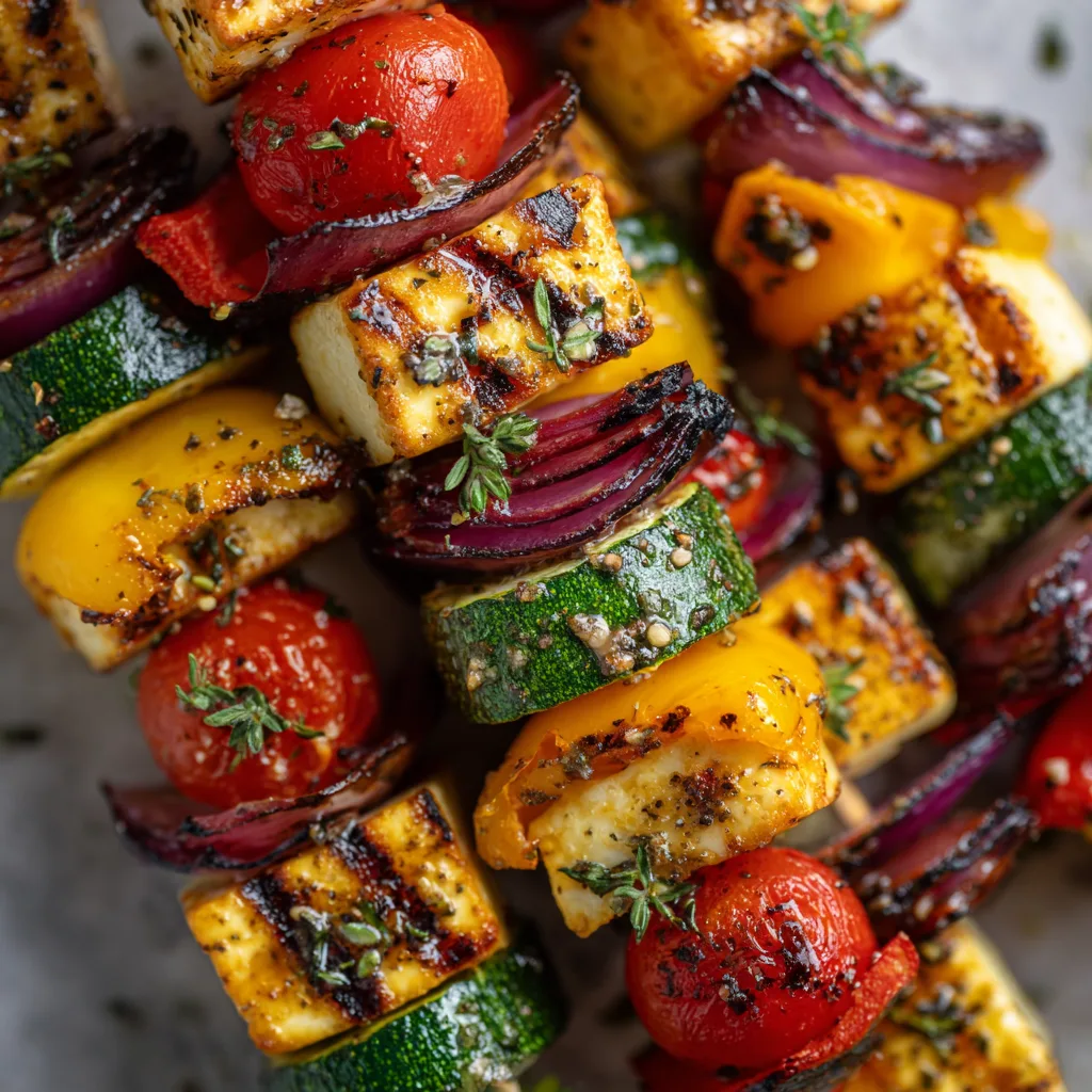Grilled Veggie and Halloumi Skewers (vegetarian)
