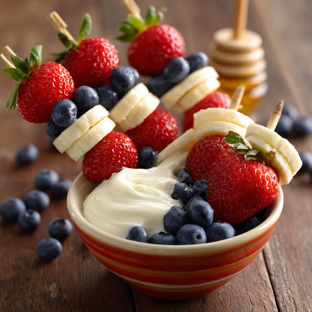 Patriotic Fruit Skewers with Yogurt Dip (gluten-free)