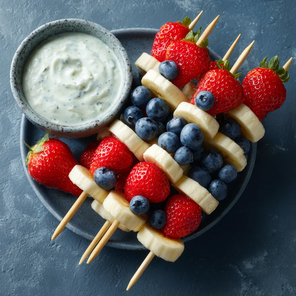 Patriotic Fruit Skewers with Yogurt Dip