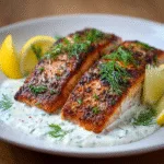 Seared Salmon with Dill Yogurt Sauce (gluten-free)