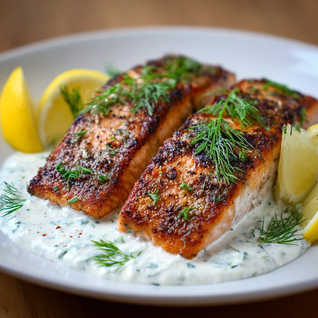 Seared Salmon with Dill Yogurt Sauce (gluten-free)