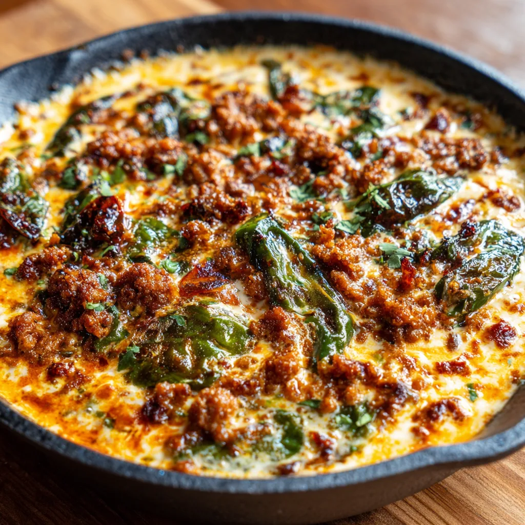 Skillet Queso Fundido with Chorizo & Roasted Poblanos