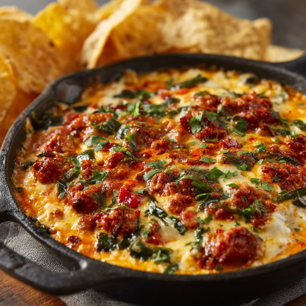 Skillet Queso with Chorizo and Roasted Poblanos (gluten-free)