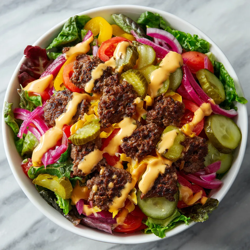Smash Burger Salad with Pickles and Special Sauce (gluten-free)