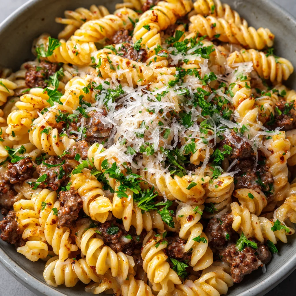 Creamy Garlic Beef Pasta for Bulking
